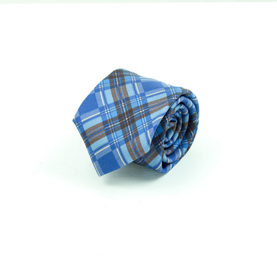 Cravatta a 7 pieghe disegno check  nelle nuances del cioccolato e  light blue in English style