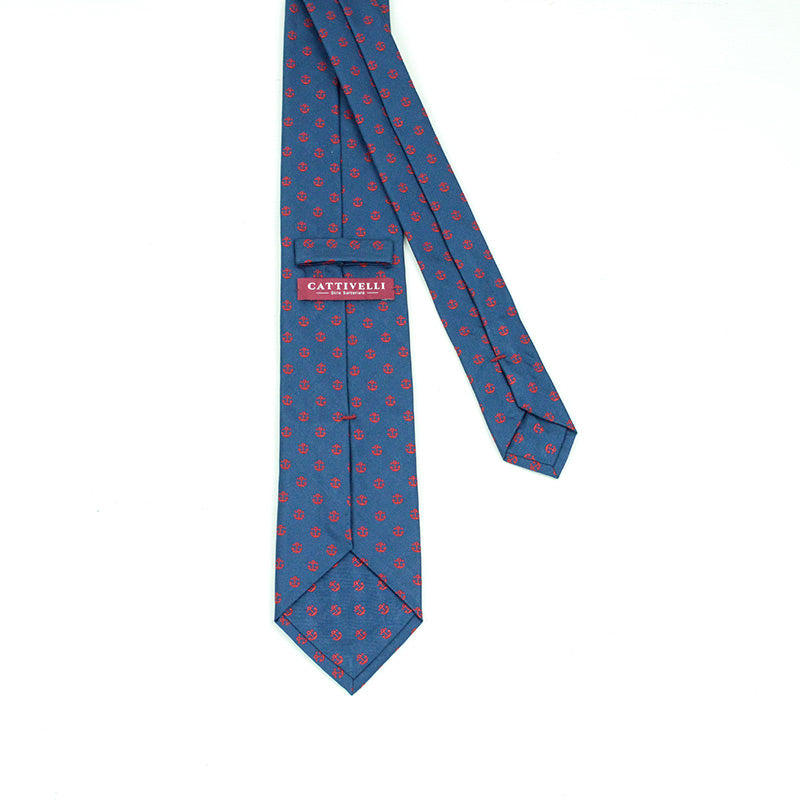 Cravatta Artigianale Red Anchor in Dark Blu