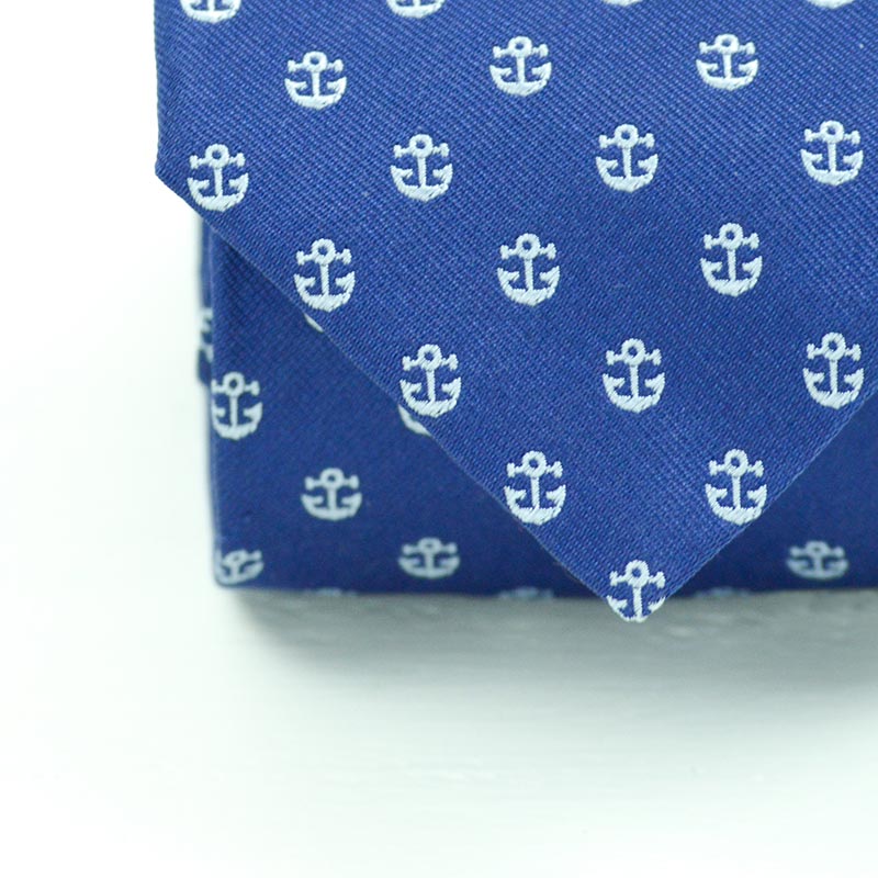 Cravatta Artigianale White Anchor in Bright Blue