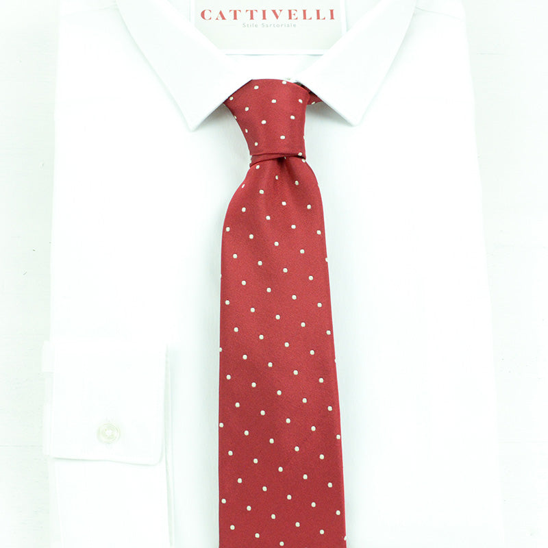 Cravatta Artigianale Small White Pois in Red