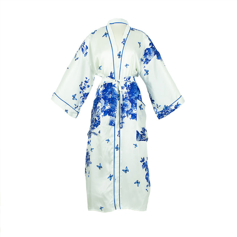 Kimono Bamboo 100% seta in bouquet blue bell
